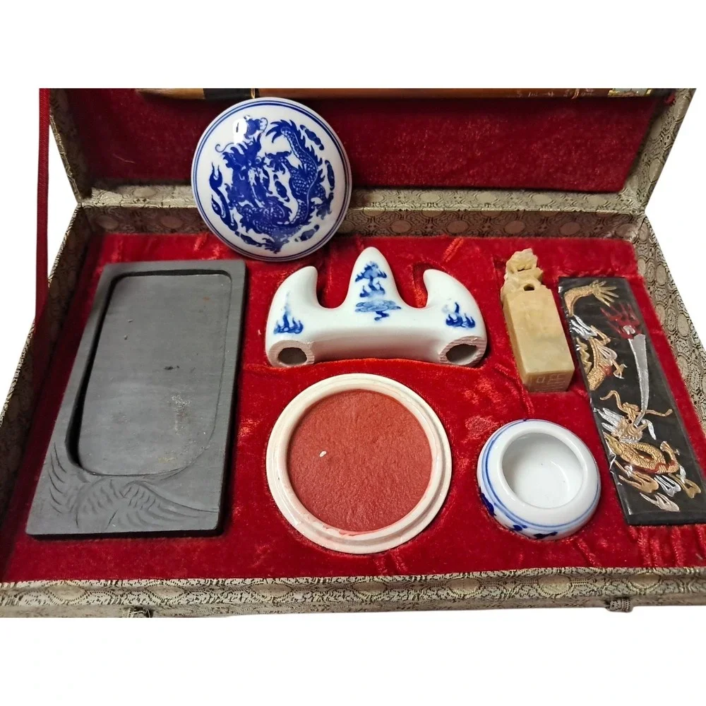 Vintage Chinese Calligraphy‎ Set Writing Box Kit w/brushes & ink. NIB